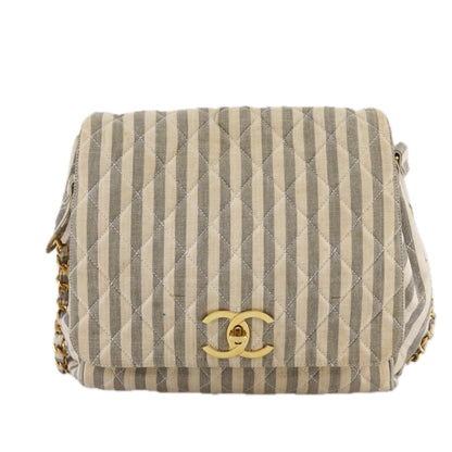 CHANEL Matelasse Big COCO Mark Chain Shoulder Bag Canvas Gray Gold CC 97974