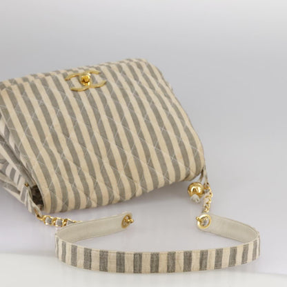 CHANEL Matelasse Big COCO Mark Chain Shoulder Bag Canvas Gray Gold CC 97974