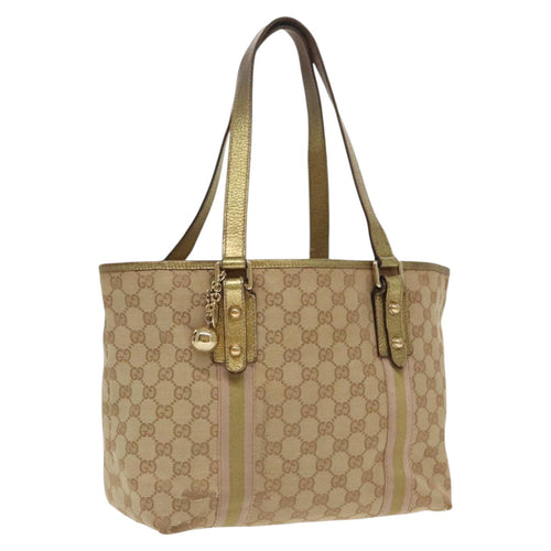 GUCCI GG Canvas Sherry Line Tote Bag Beige Gold pink 137396  98092