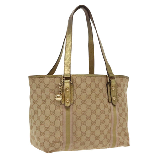GUCCI GG Canvas Sherry Line Tote Bag Beige Gold pink 137396  98092