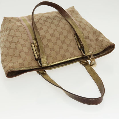 GUCCI GG Canvas Sherry Line Tote Bag Beige Gold pink 137396  98092