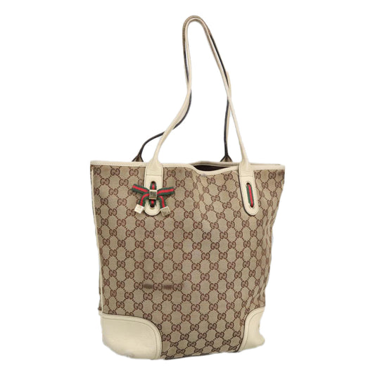 GUCCI GG Canvas Web Sherry Line Tote Bag Beige Gold Red 181779  98094