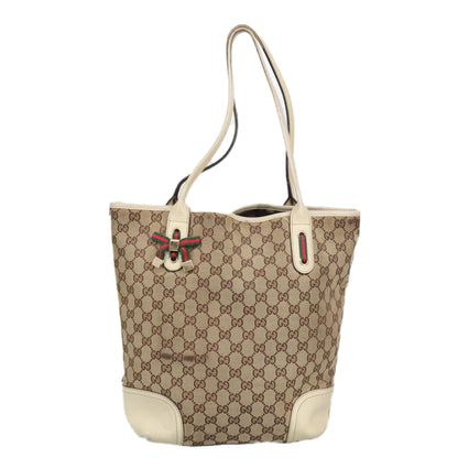 GUCCI GG Canvas Web Sherry Line Tote Bag Beige Gold Red 181779  98094
