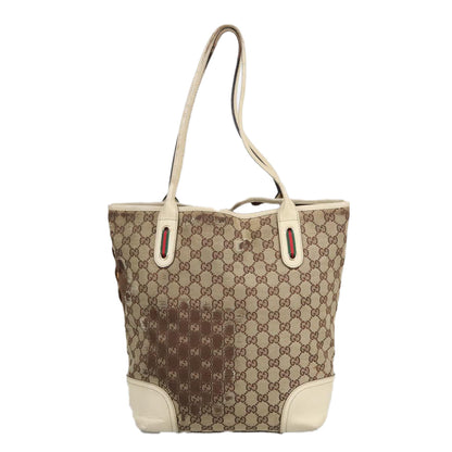 GUCCI GG Canvas Web Sherry Line Tote Bag Beige Gold Red 181779  98094