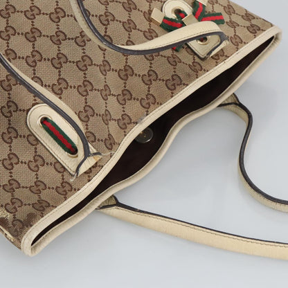 GUCCI GG Canvas Web Sherry Line Tote Bag Beige Gold Red 181779  98094