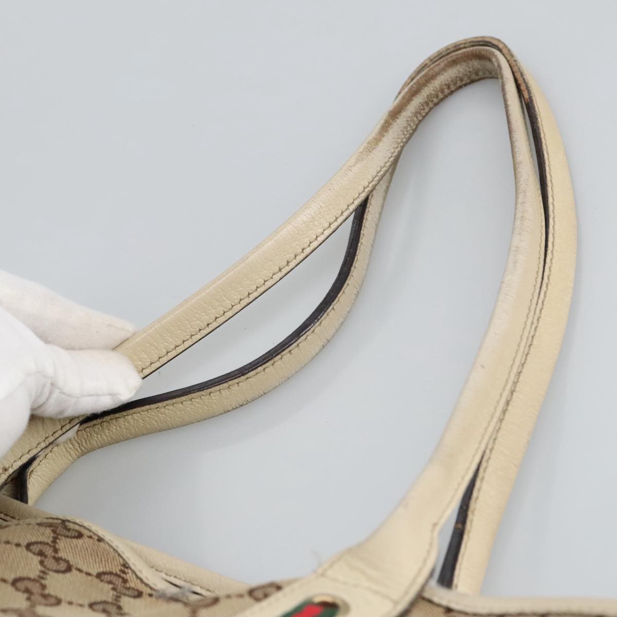 GUCCI GG Canvas Web Sherry Line Tote Bag Beige Gold Red 181779  98094