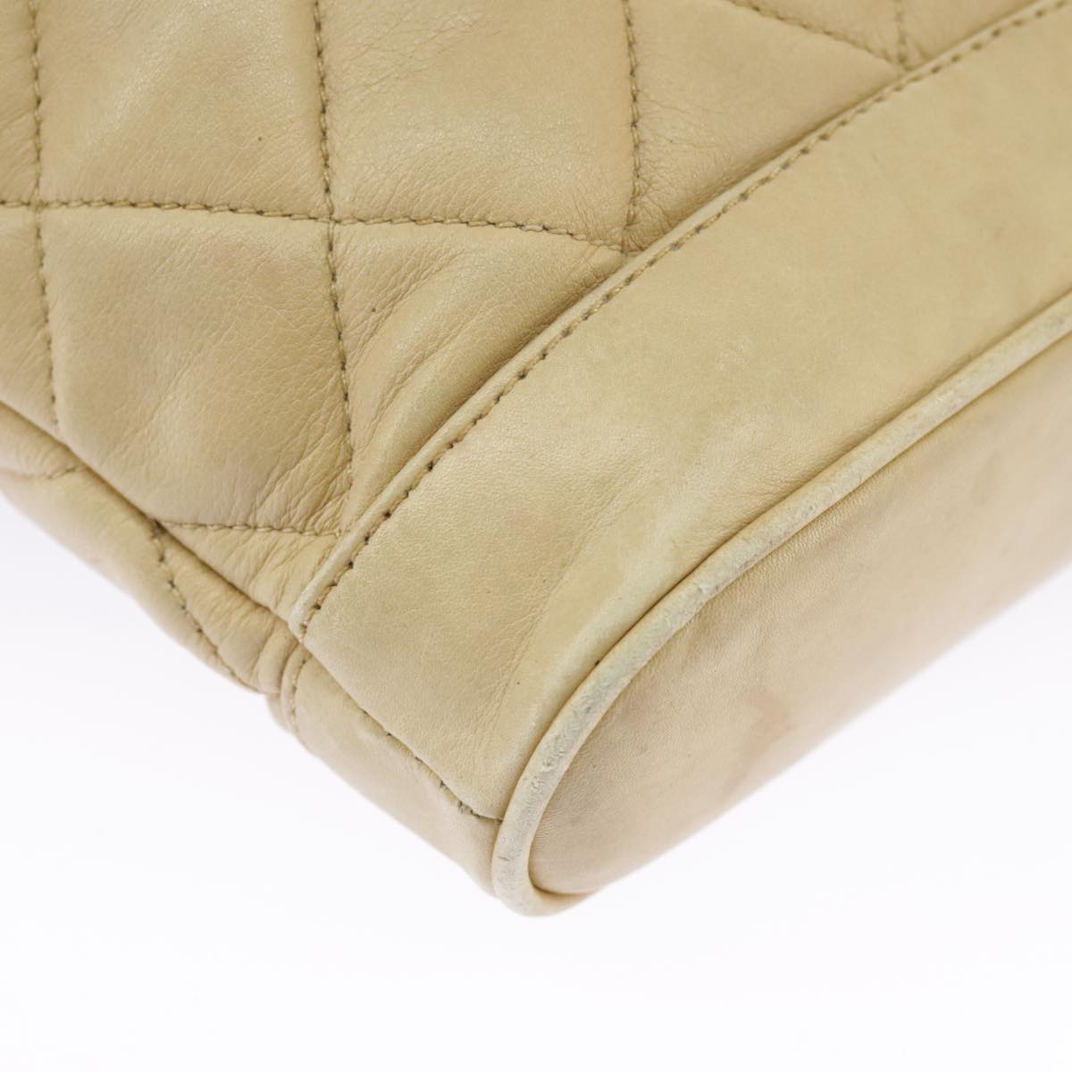 CHANEL Matelasse Chain Shoulder Bag Lamb Skin Beige Gold CC 98416