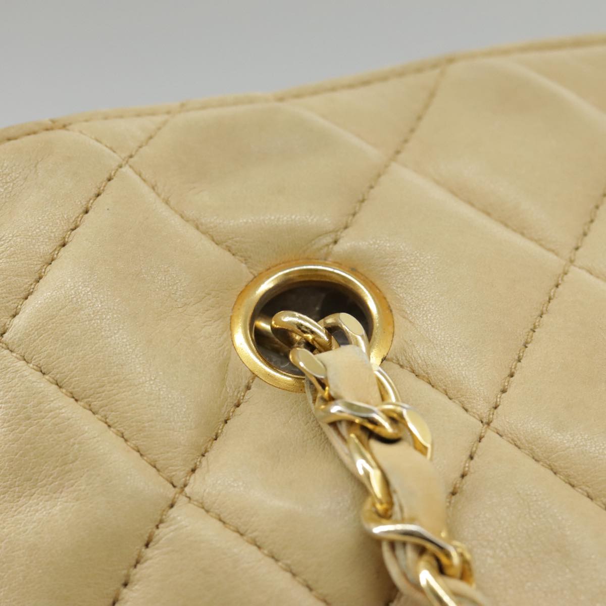 CHANEL Matelasse Chain Shoulder Bag Lamb Skin Beige Gold CC 98416