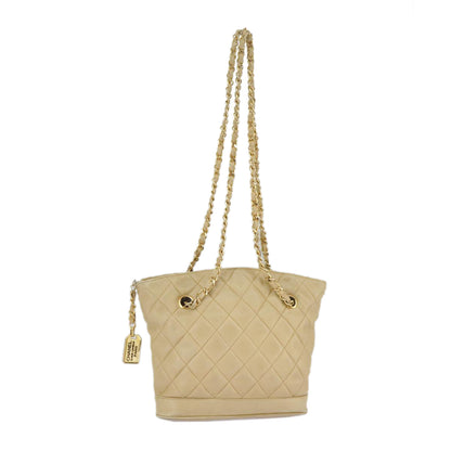 CHANEL Matelasse Chain Shoulder Bag Lamb Skin Beige Gold CC 98416
