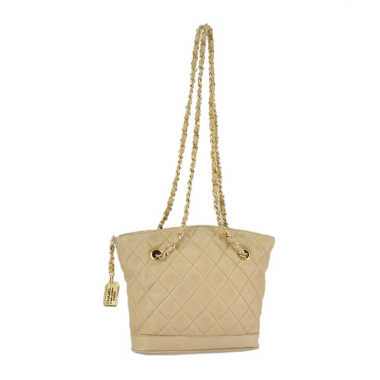 CHANEL Matelasse Chain Shoulder Bag Lamb Skin Beige Gold CC 98416