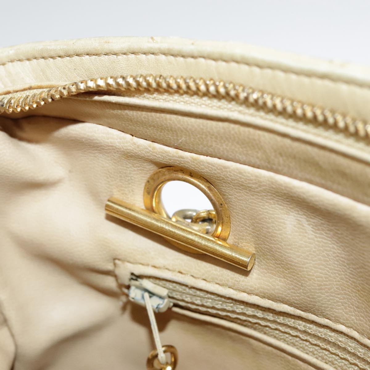 CHANEL Matelasse Chain Shoulder Bag Lamb Skin Beige Gold CC 98416