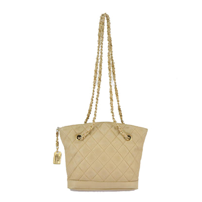 CHANEL Matelasse Chain Shoulder Bag Lamb Skin Beige Gold CC 98416
