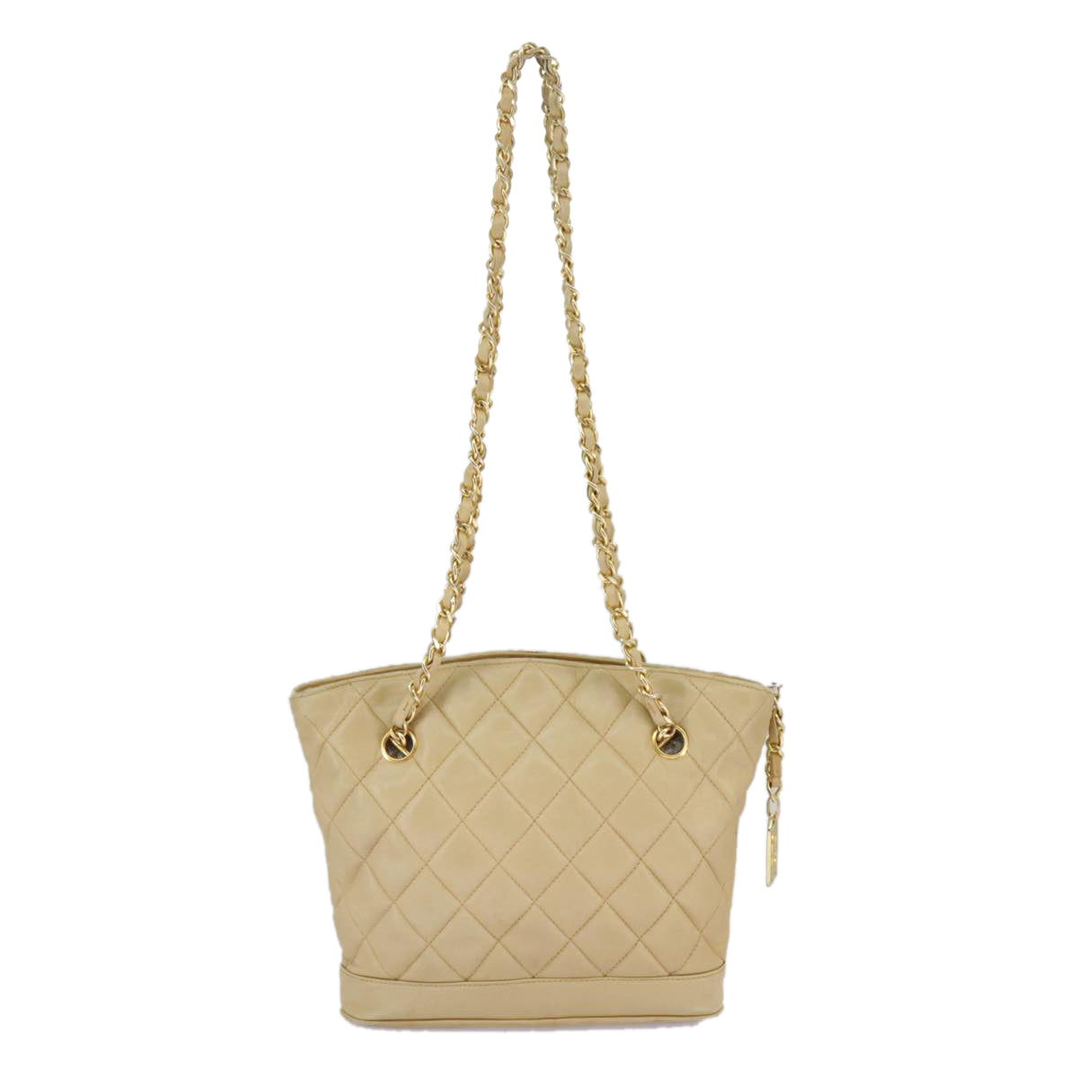 CHANEL Matelasse Chain Shoulder Bag Lamb Skin Beige Gold CC 98416