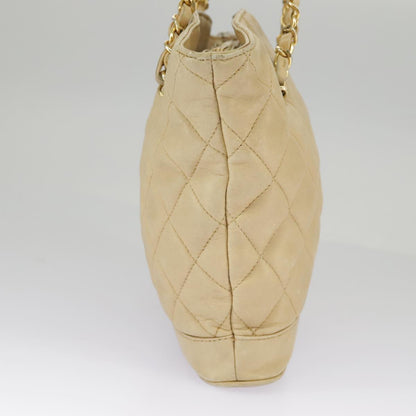 CHANEL Matelasse Chain Shoulder Bag Lamb Skin Beige Gold CC 98416