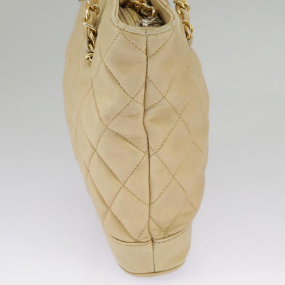 CHANEL Matelasse Chain Shoulder Bag Lamb Skin Beige Gold CC 98416