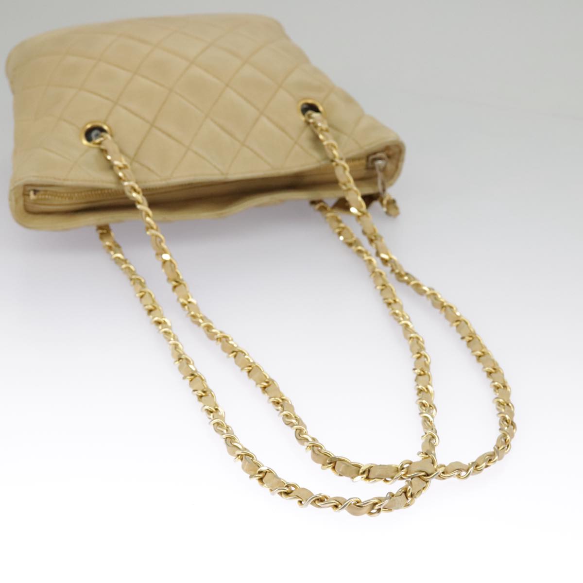 CHANEL Matelasse Chain Shoulder Bag Lamb Skin Beige Gold CC 98416