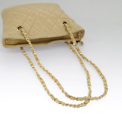 CHANEL Matelasse Chain Shoulder Bag Lamb Skin Beige Gold CC 98416