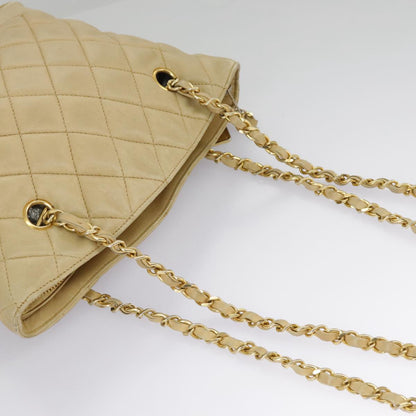 CHANEL Matelasse Chain Shoulder Bag Lamb Skin Beige Gold CC 98416