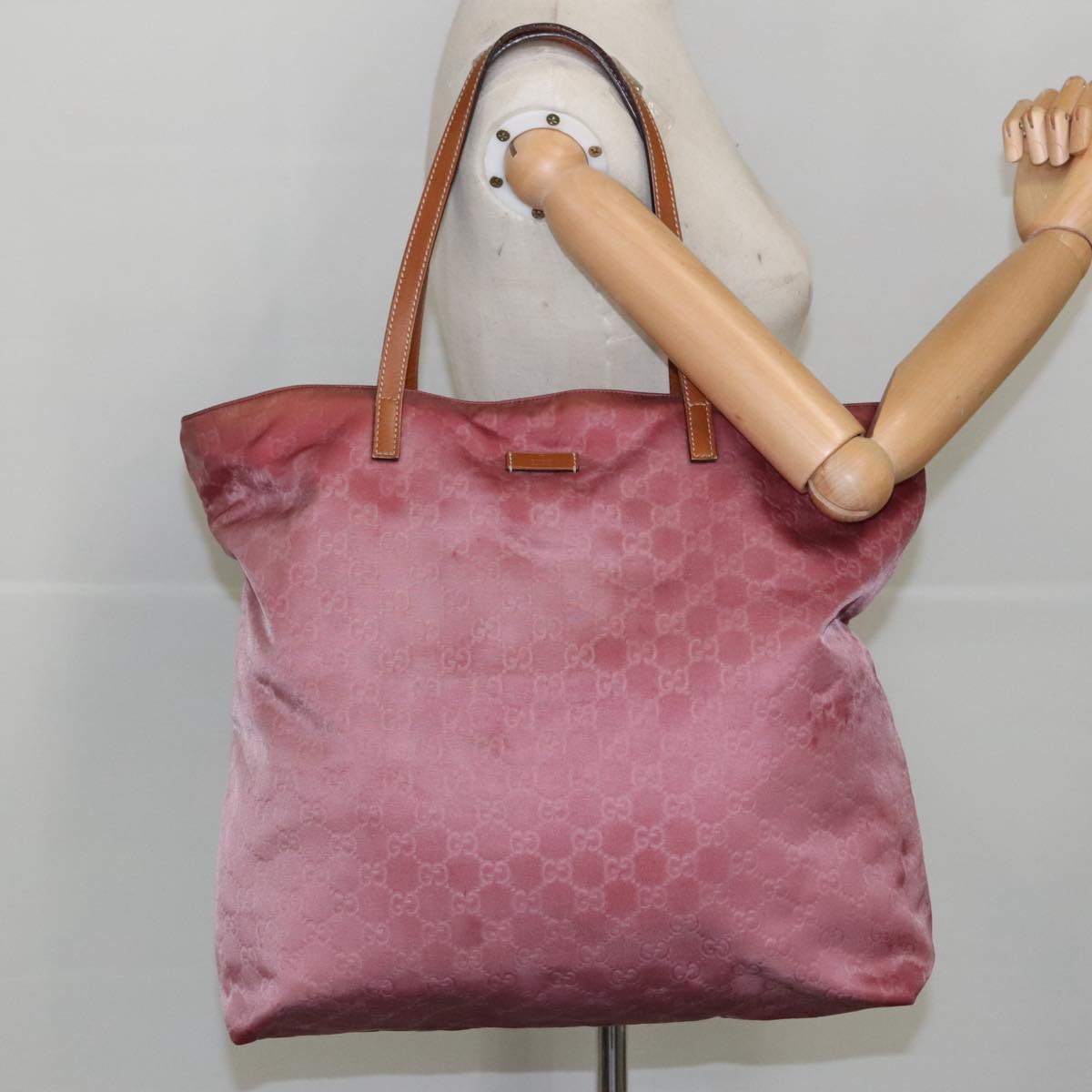 GUCCI GG Canvas Tote Bag Nylon Pink Silver 295252  98421