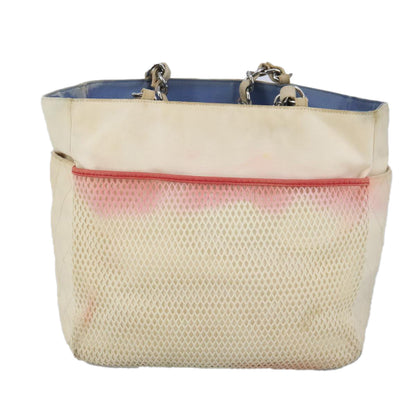 CHANEL Chain Tote Bag No5 Canvas White Silver CC 98422