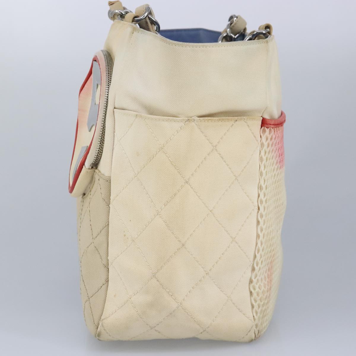 CHANEL Chain Tote Bag No5 Canvas White Silver CC 98422