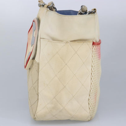 CHANEL Chain Tote Bag No5 Canvas White Silver CC 98422
