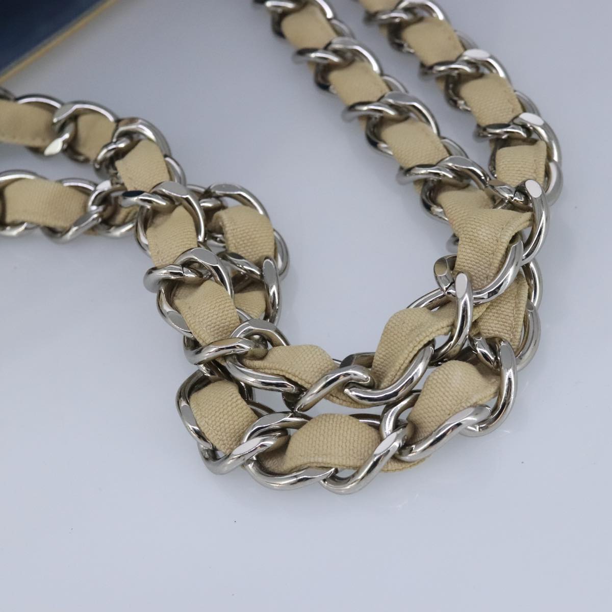 CHANEL Chain Tote Bag No5 Canvas White Silver CC 98422