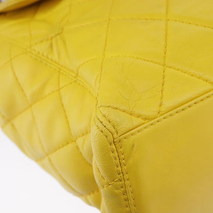 CHANEL Matelasse Hand Bag Lamb Skin Yellow CC 98431
