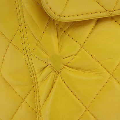 CHANEL Matelasse Hand Bag Lamb Skin Yellow CC 98431
