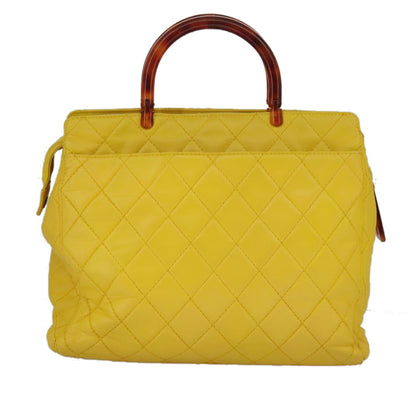 CHANEL Matelasse Hand Bag Lamb Skin Yellow CC 98431