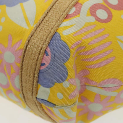 CHANEL Flower Pattern Tote Bag Canvas Silver Yellow CC 98441