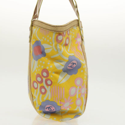 CHANEL Flower Pattern Tote Bag Canvas Silver Yellow CC 98441
