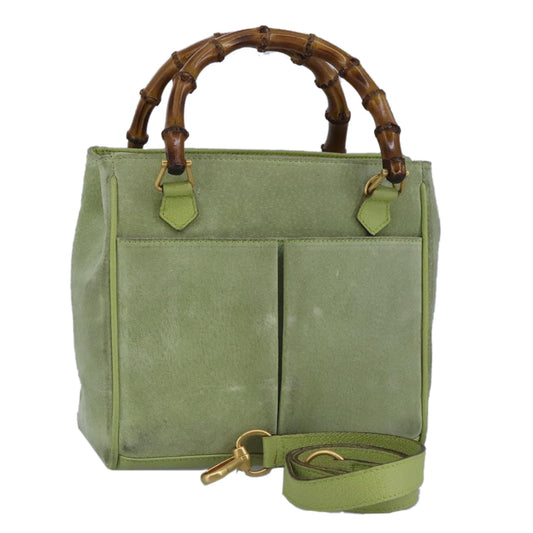 GUCCI Bamboo Hand Bag Suede 2way Gold Light green 000 122 0316  98469