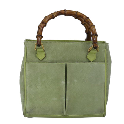 GUCCI Bamboo Hand Bag Suede 2way Gold Light green 000 122 0316  98469