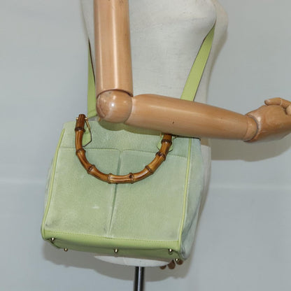 GUCCI Bamboo Hand Bag Suede 2way Gold Light green 000 122 0316  98469