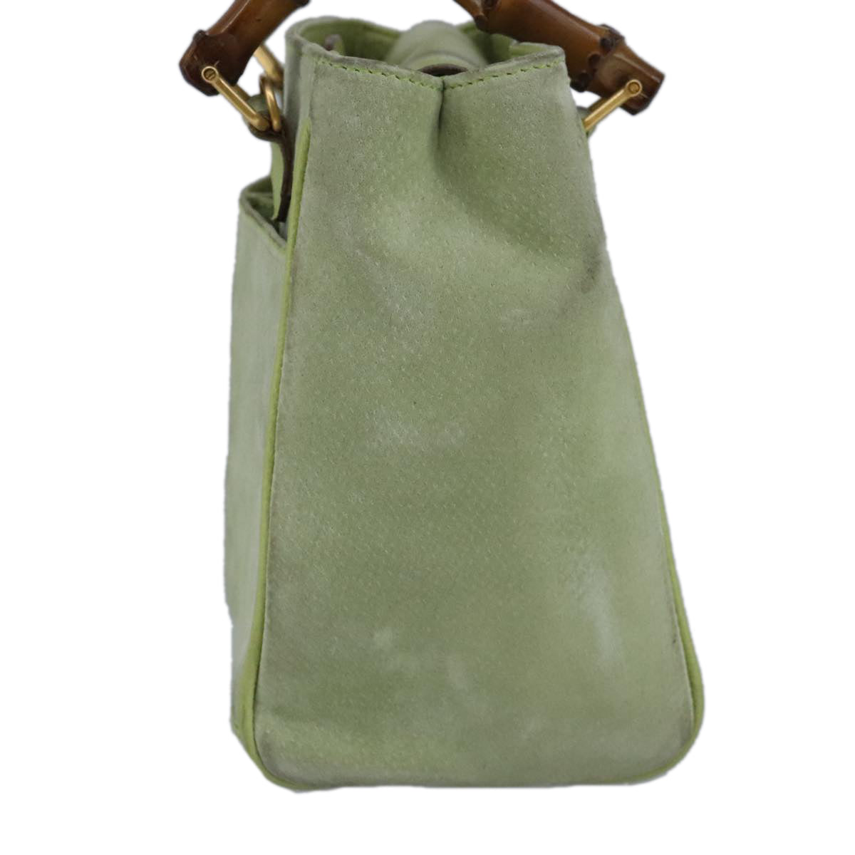 GUCCI Bamboo Hand Bag Suede 2way Gold Light green 000 122 0316  98469