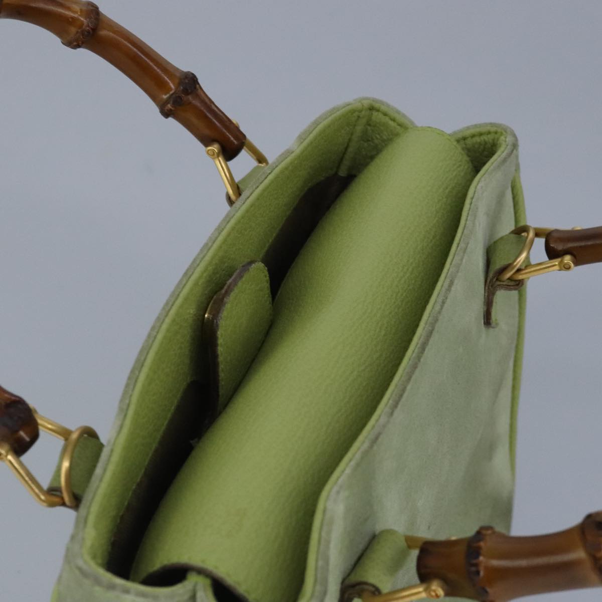 GUCCI Bamboo Hand Bag Suede 2way Gold Light green 000 122 0316  98469