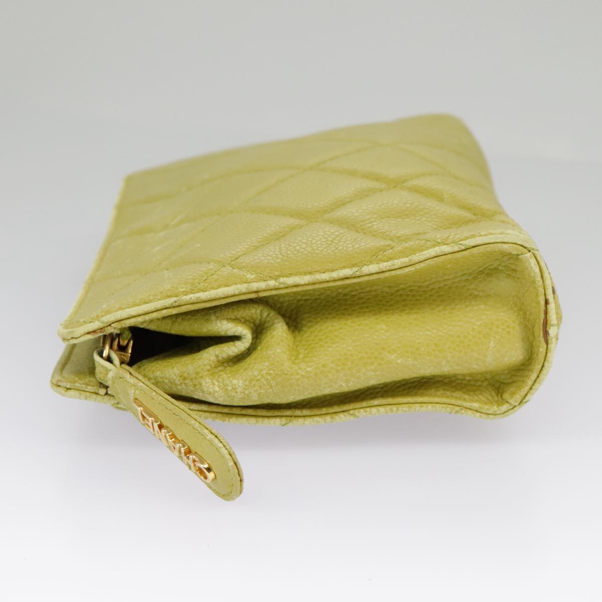 CHANEL Matelasse Waist bag Caviar Skin Gold Light green CC 98580