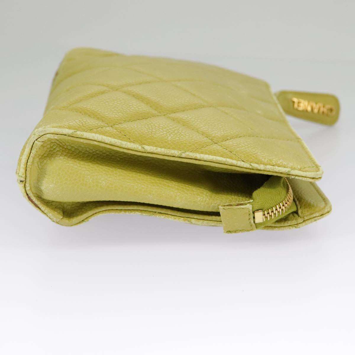 CHANEL Matelasse Waist bag Caviar Skin Gold Light green CC 98580