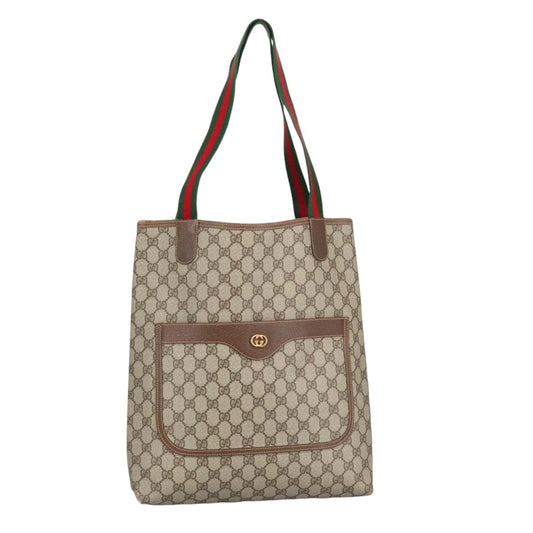 GUCCI GG Supreme Web Sherry Line Tote Bag PVC Beige Gold 002 123 6487  98704