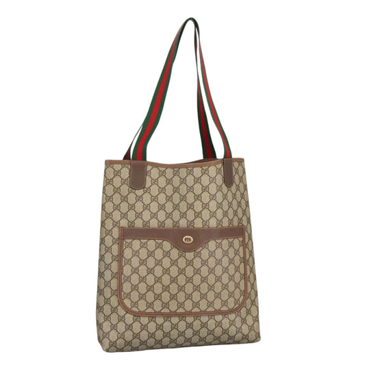 GUCCI GG Supreme Web Sherry Line Tote Bag PVC Beige Gold 89 02 003  98727