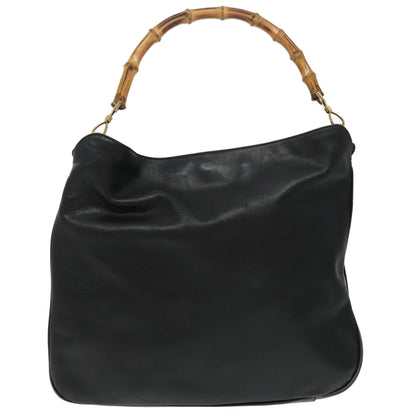GUCCI Bamboo Hand Bag Leather 2way Black Gold 001 1577  98735