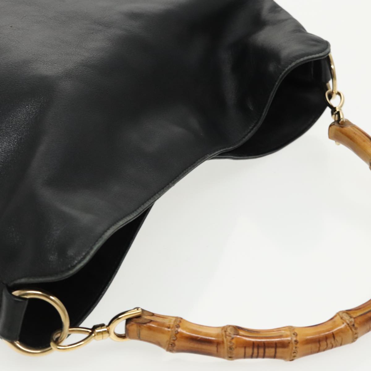 GUCCI Bamboo Hand Bag Leather 2way Black Gold 001 1577  98735