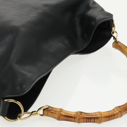 GUCCI Bamboo Hand Bag Leather 2way Black Gold 001 1577  98735