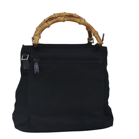 GUCCI Bamboo Hand Bag Nylon 2way Black Silver  99165