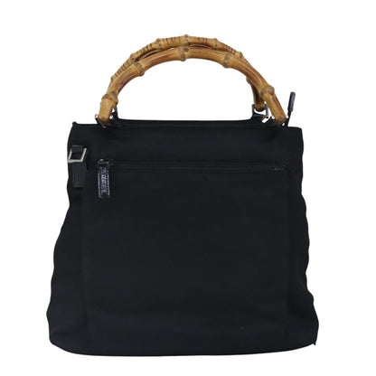 GUCCI Bamboo Hand Bag Nylon 2way Black Silver  99165