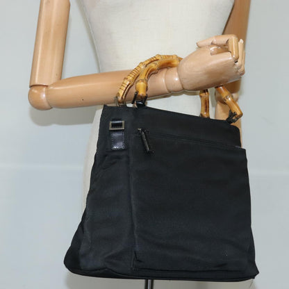GUCCI Bamboo Hand Bag Nylon 2way Black Silver  99165