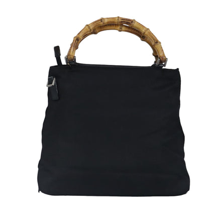 GUCCI Bamboo Hand Bag Nylon 2way Black Silver  99165