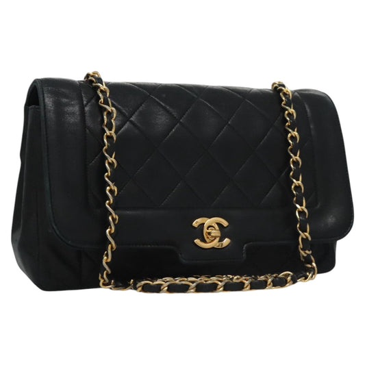 CHANEL Matelasse Turn Lock Chain Shoulder Bag Lamb Skin Black CC 99218