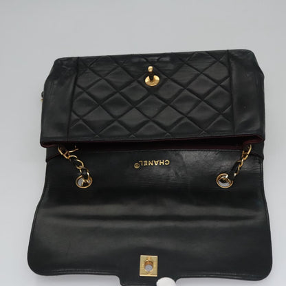 CHANEL Matelasse Turn Lock Chain Shoulder Bag Lamb Skin Black CC 99218